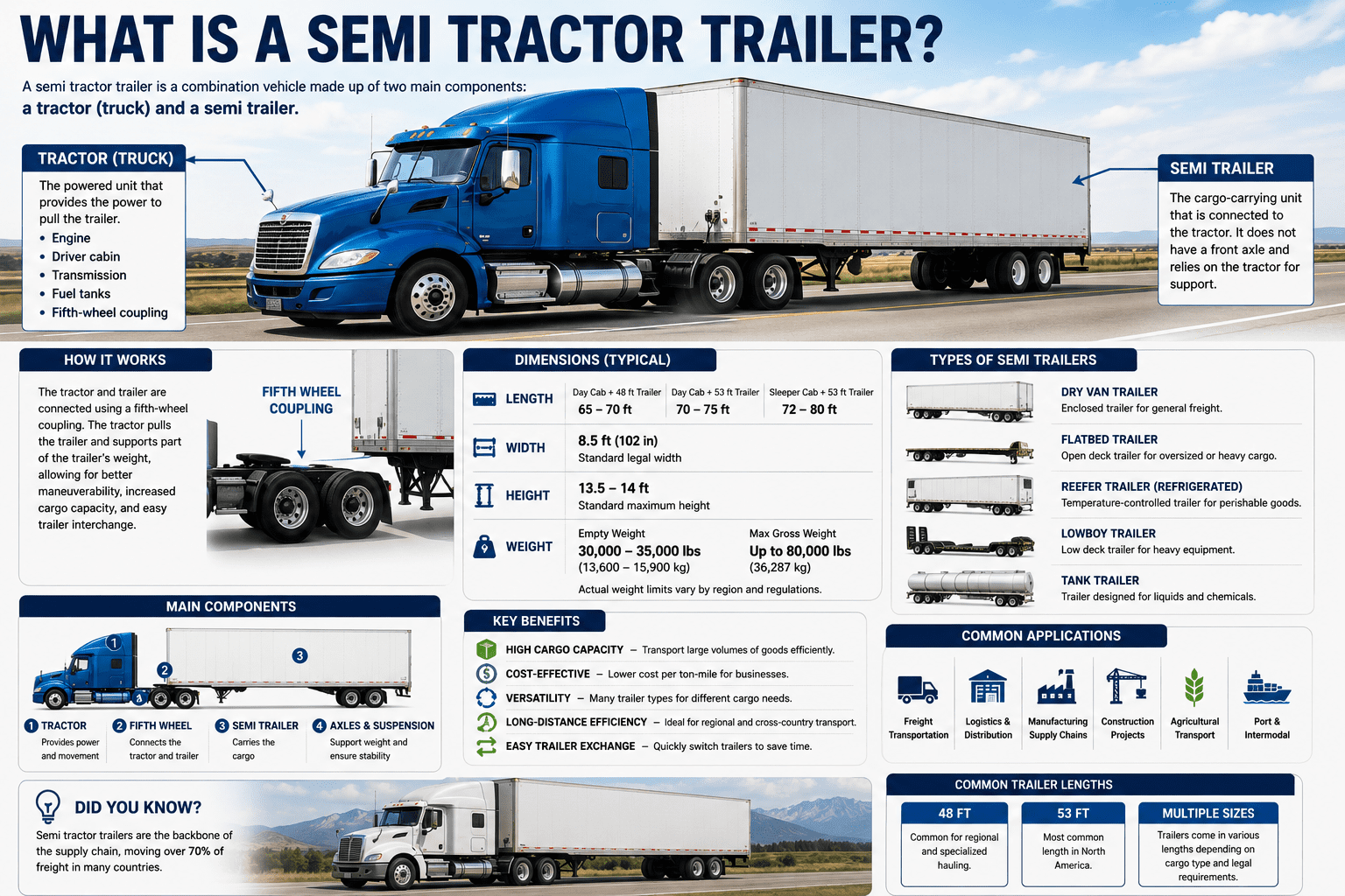 What Is a Semi Tractor Trailer? Complete Guide to Components, Dimensions, and Uses