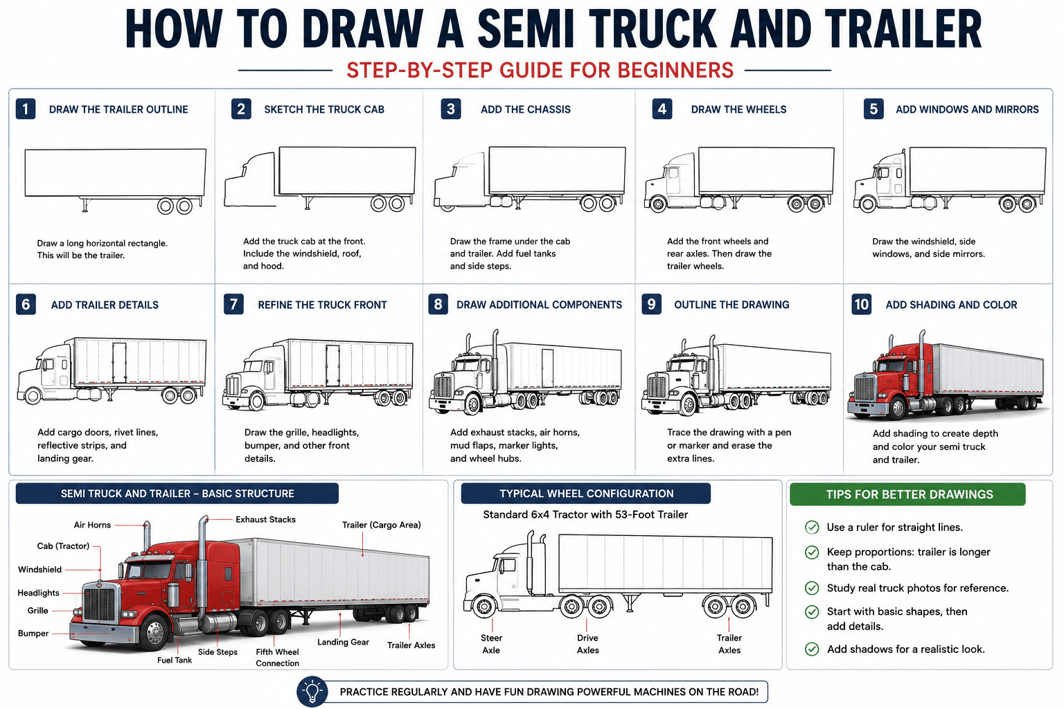 How to Draw a Semi Truck and Trailer: Step-by-Step Guide for Beginners