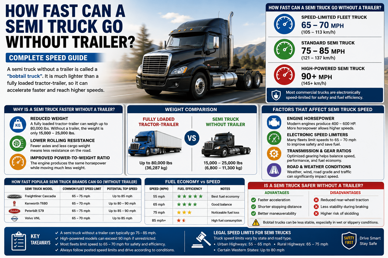 How Fast Can a Semi Truck Go Without a Trailer? Complete Guide 2026